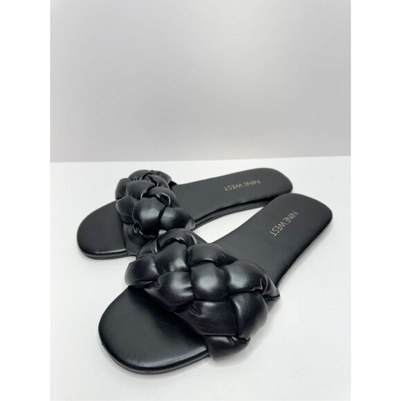 Nine West Sandals Size 6 Black Braided Strap Slip On Slides - Picture 2 of 8